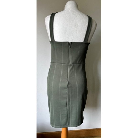 Topshop Olive Green Rib Bodycon Dress size 4, 6, 8, 10, 12, 14, 16 chain detail - Picture 3 of 4